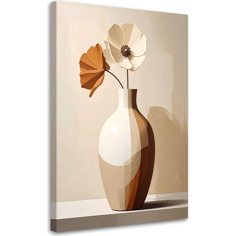 Quadro su tela, Fiore beige in un elegante vaso di ceramica. - 40x60 (1/2)