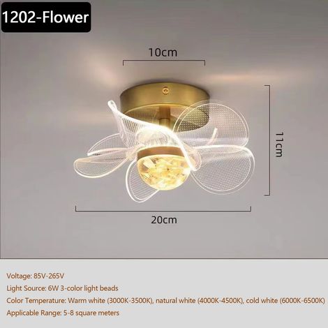 Ortviai Applique murale fleur vintage or – Lampe à 3 couleurs (3000K/4500K/6500K), 6 W, en fer électrodéposé et acrylique, 20 x 20 x 11 cm (1/4)