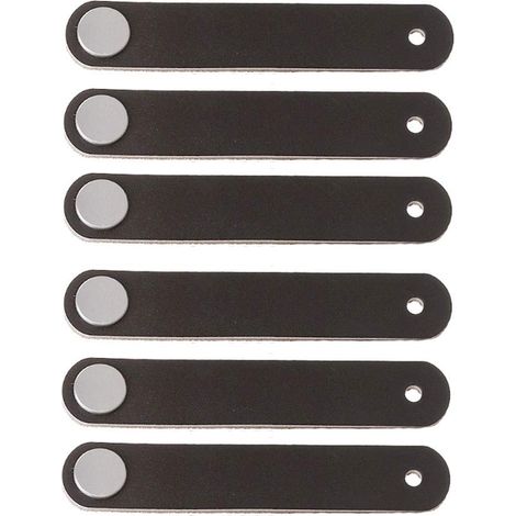 Poignée de meuble en cuir, lot de 6, poignée de porte en cuir à un trou de style moderne, poignée de porte de tiroir en cuir véritable et alliage d'aluminium (noir) (1/5)