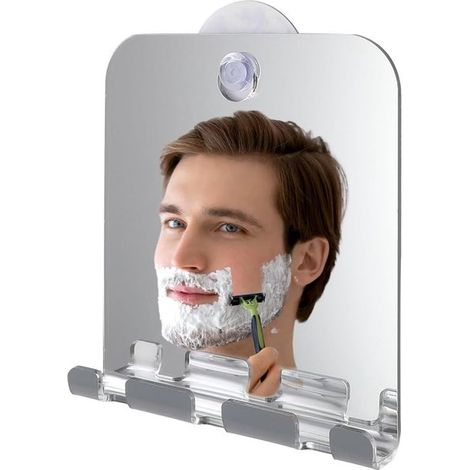 Miroir de douche anti-buée 14 x 13 cm – Miroir de salle de bain avec ventouse – Miroir compact pour rasage maquillage et voyage (1/5)
