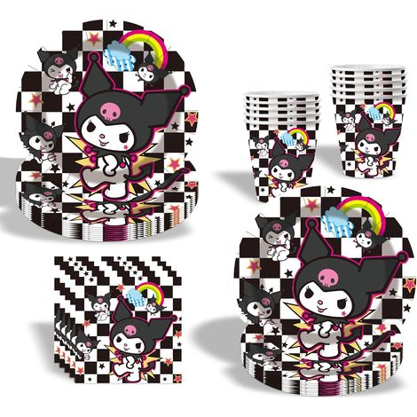 Kuromi - Set de vaisselle de fête Kuromi - Décoration d'anniversaire pour enfants - Motif dessin animé - Noir (1/4)