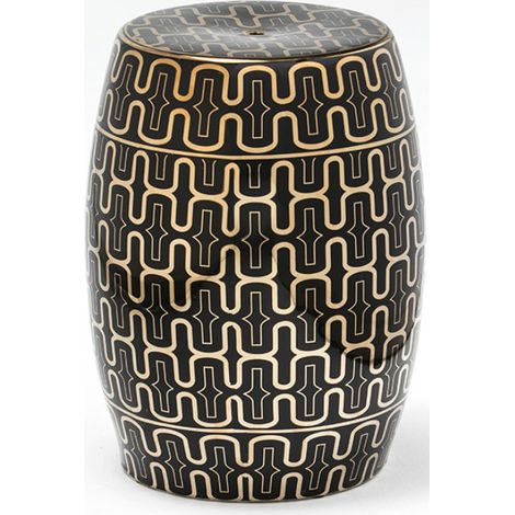 Tabouret bas rond céramique noir et doré Laizy
