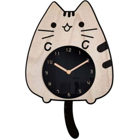 Orologio da parete in legno "Gatto che saluta" - cartone animato, silenzioso e creativo - per la cameretta dei bambini - con pendolo
