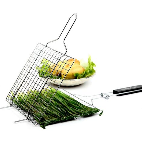 Panier à griller en métal avec poignée pliable, idéal pour les pique-niques, le camping et les barbecues. Filet pour griller les saucisses. (1/4)