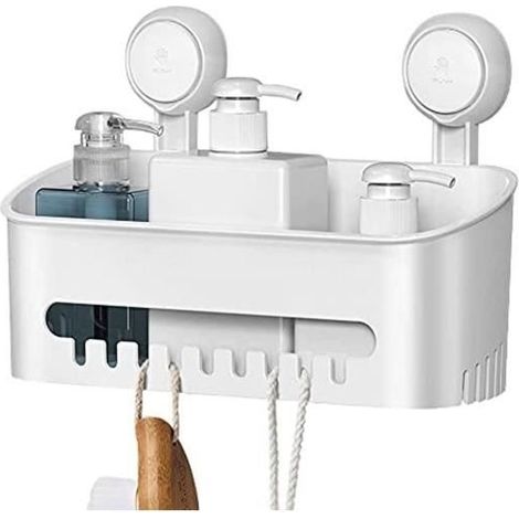 Étagère suspendue à ventouse sans perçage, support de rangement amovible et réutilisable pour douche, blanc (1/4)
