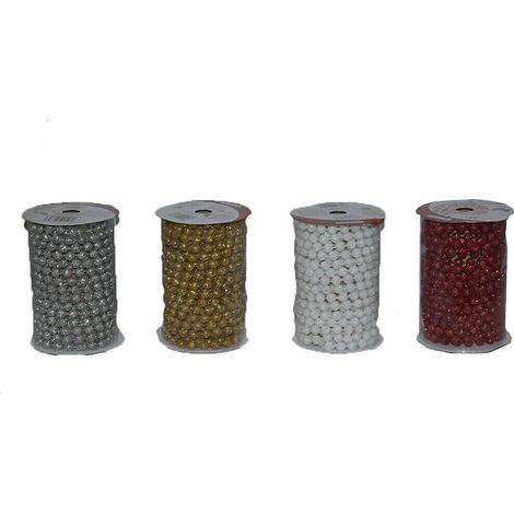 Nastro nastrino per decorazioni albero di natale addobbi natalizi perle perline rotolo in oro bianco rosso argento - colorigenerali: ARGENTO (1/2)