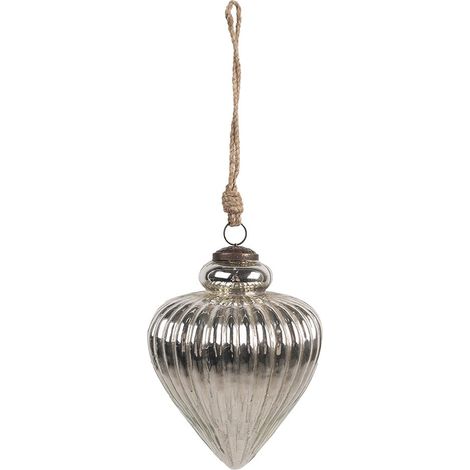 Boule de Noël en Verre Argenté Décoration Festive pour Sapin de Noël 16 x 20 cm - PANGIVO