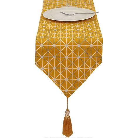 Tischdecke aus Leinen und Baumwolle mit Quasten, moderner Tischläufer, waschbar, Weihnachtsdekoration
