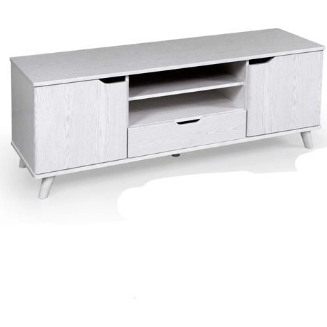 TV-Möbel Aura in Weiß 140 x 40 x 50 cm mit 2 Türen, 3 Schubladen und 2 Regalen