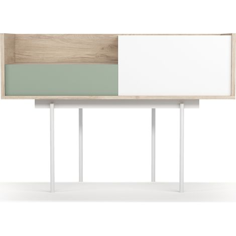 Table console, modèle DIPLOMAT 673 de Herdasa, en mélamine et métal, couleur chêne clair-vert-blanc