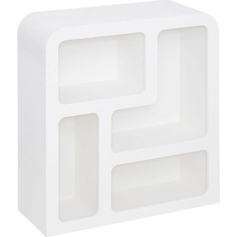 Atmosphera – Bibliothèque 4 niches en bois MDF blanc 75 x 30 x 85 cm – Finition texturée – Pour salon, bureau ou entrée (1/7)
