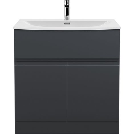 Hudson Reed Urban Satin Soft Black 800mm Floor Standing Single Drawer 2 Door Vanity Unit and Curved Ceramic Basin - URB1405G (1/5)
