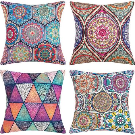 Housse de Coussin Bohème Datura, 45x45 cm, Coton et Lin, Décoration Moderne, Set de 4 Pièces, Pour Canapé, Lit, Chambre (1/5)