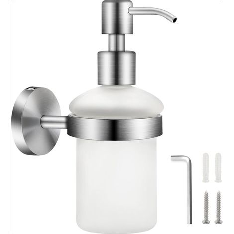 Wandseifenspender aus mattem Glas, 200 ml, Edelstahl 304, mit Druckpumpe für Badezimmer, Duschgel, Shampoo und Seifenschale