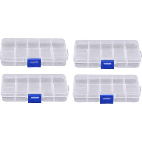 4 Pieces of Plastic Storage Boxes, 10 Compartments with Adjustable Compartments for Sorting Storage Boxes, Storing Earrings, Small Parts and Accessories