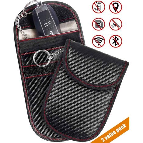 Sac Blocage Signal Faraday - Protection RFID pour Télécommande Voiture - Tissu Fibre de Carbone - 4 x 3 Pouces - Lot de 2 (1/5)