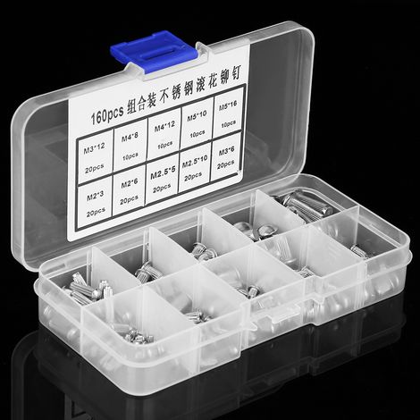 Assortiment de 160 rivets pleins à tête ronde et tige moletée en acier inoxydable M2-M5 (1/5)