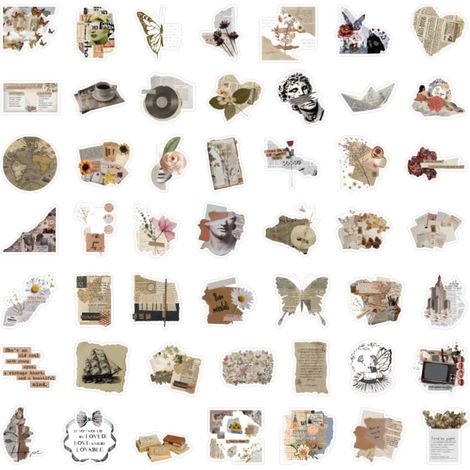 50 Autocollants, Autocollants vinyle rétro, Motifs variés, Autocollants résistants à l'eau, Pour scrapbooking et journal(Troisième trimestre : septembre) (1/5)