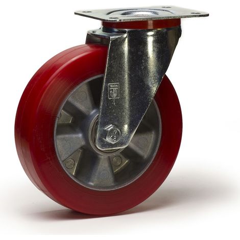Roulette pivotante diamètre 160 mm polyuréthane SOUPLE REDTHANE® ROUGE - 400Kg (1/2)