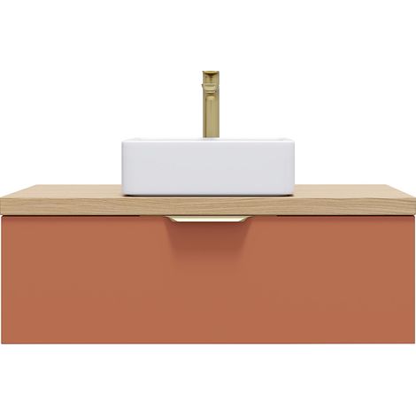 Meuble de salle de bain suspendu vasque à poser 90cm 1 tiroir Terracotta - Venice (1/5)