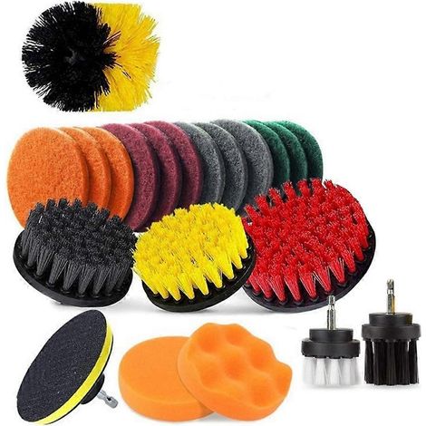 Ensemble de 22 brosses de nettoyage pour perceuse, éponges et brosses de nettoyage électriques pour le nettoyage de la maison, du verre, de la voiture, de la cuisine et des toilettes. (1/5)