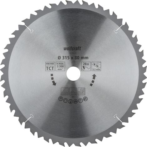 Wolfcraft – Lame de scie circulaire 315 mm – 28 dents en carbure de tungstène pour bois et panneaux – Coupe rapide et nette – 6742000 (1/5)