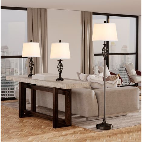 Set di 3 lampade in stile vintage, 2 da tavolo e 1 da terra, ø38x158 cm e ø30x62 cm, metallo nero (1/5)