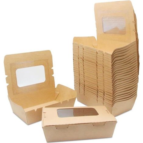 Lot de 20 boîtes alimentaires Kraft de 700 ml avec fenêtre transparente, étanches, écologiques, sans PFOA ni PFOS, pour les repas (1/5)