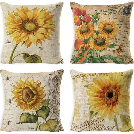 Lot de 4 housses de coussin décoratives carrées 4545cm (Tournesol) (1/5)
