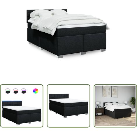 vidaXL Surmatelas -  Sommier à lattes de lit avec matelas Noir 140x200 cm Tissu (1/5)