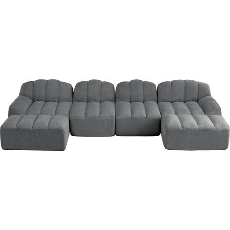 ELVMI Modulares Ecksofa 4 Sitzer in U mit Ottomans, breite Sitzfläche, aus Granuliertem Fleece Grau (1/5)
