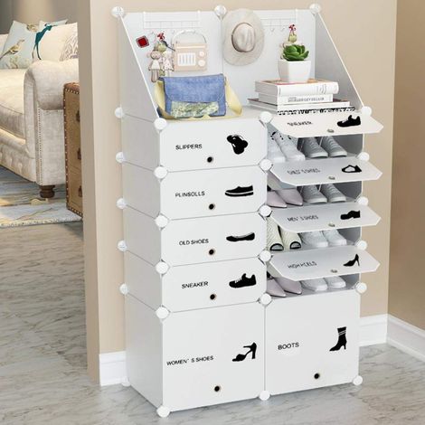 BAKAJI Scarpiera Modulare 10 Cubi Salvaspazio con Ripiano e Ganci Mobile Porta Scarpe Componibile Modulabile capacità 20 Paia Storage Organizer Portatile Ingresso Casa Design Moderno (1/2)