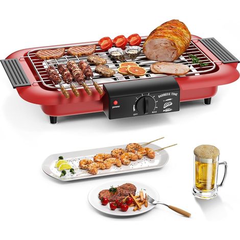 Barbecue électrique intérieur/extérieur 2000W  Antiadhésif, sans fumée, amovible  Rouge (1/5)
