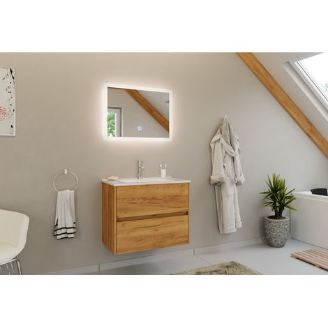Badmöbel Set Taifun 2tlg. 70cm mit LED Spiegel eiche gold