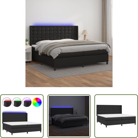 Matelas LED - Sommier à lattes de lit matelas LED Noir 200x200cm Similicuir (1/5)