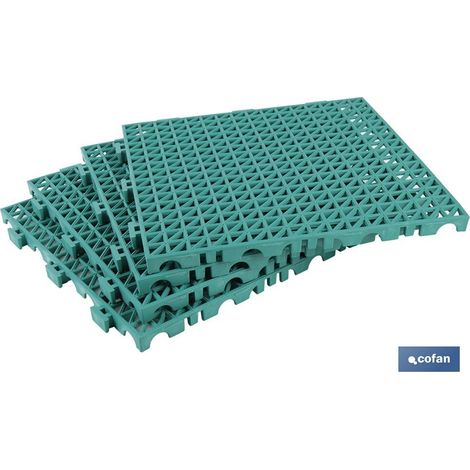 Lot de 4 dalles creuses en PVC 33 x 33 x 2 cm, montage facile et fixation par clic.