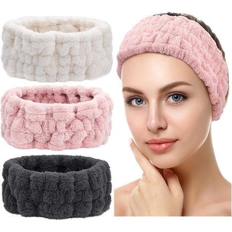 Ensemble de 3 bandeaux (bandeau nettoyant visage, bandeau maquillage, bandeau polaire pour les soins de la peau et le spa, bandeaux sport et yoga) (1/5)