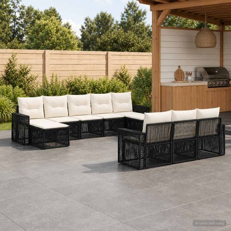 vidaXL Set Divano da Giardino 10 pz Nero e Bianco Crema polyrattan (1/5)