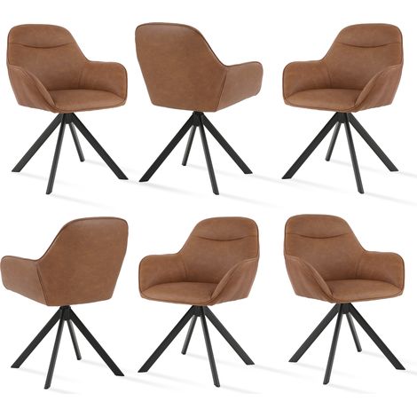 Goeurvant Chaise pivotante à 360° avec assise moelleuse, dossier courbé et accoudoirs ergonomiques, confort élégant pour toutes les pièces - Lot de 6 - Marron
