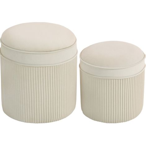 Set di 2 pouf contenitore rotondi con coperchio in poliestere crema bianco MODENUIT (1/5)