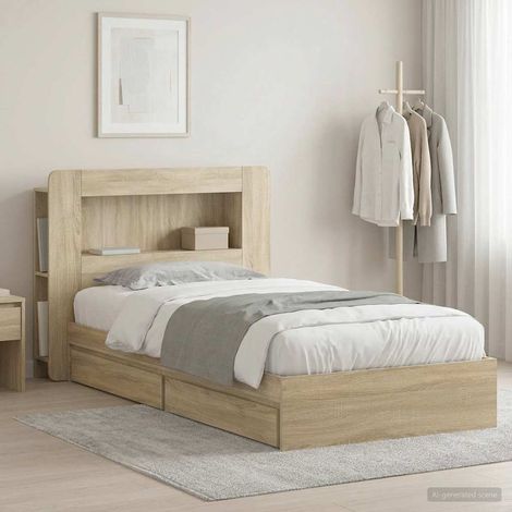 vidaXL Bed Frame with Storage Sonoma Oak 90 x 190 cm Engineered Wood (1/5)