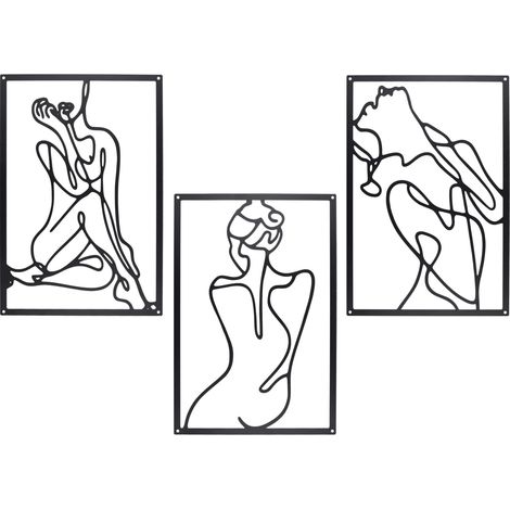 Lot de 3 tableaux muraux en métal - Noir - 33 x 22 cm - Lignes abstraites - Sculptures murales minimalistes - Art mural en métal pour chambre à coucher, maison, salon (1/5)