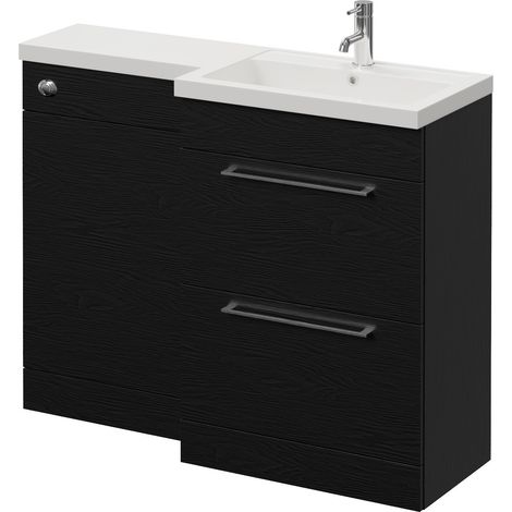 Napoli 390 Nero Oak 1100mm 2 Drawer Vanity Unit Toilet Suite with Square Right Hand Lucia Basin - 1100mm - Chrome 320mm HandleWithout Kingston Toilet Pan