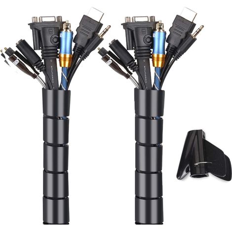Gaine De Câble - Tube De Gestion De Câbles En PE Souple 25 Mm De Diamètre 2 M De Longueur Pour Bureau Maison Télévision Ordinateur 2 Pièces (1/5)