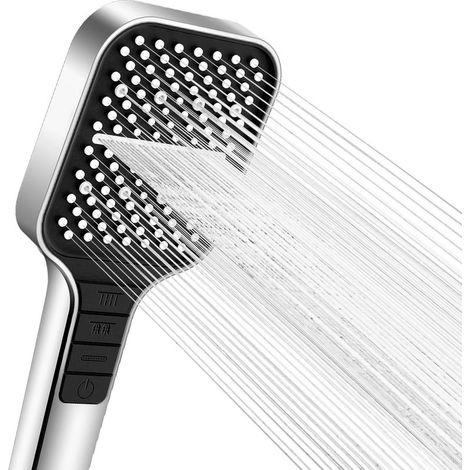 Pommeau de Douche Economie Deau, Pommeau de Douche Haute Pression 7 Modes avec Bouton D'arrêt, Réglage D'une Seule Main et Buse en Silicone Anti colmatage, Grand Douchette Douche(argent) (1/5)