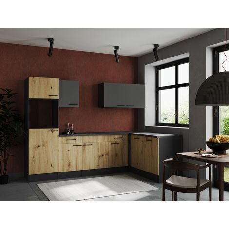 L Küche Leerblock Winkelküche Grau Matt Artisan Eiche Oliver 280x172 cm Respekta