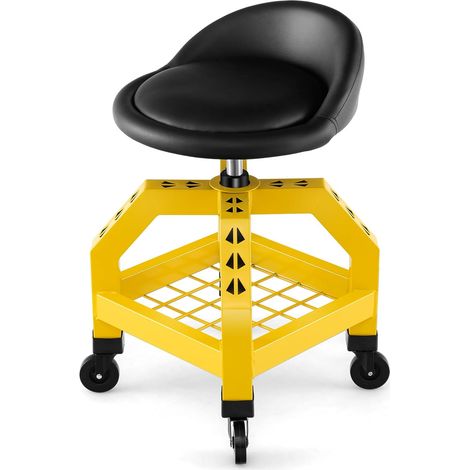 Costway – Tabouret d'atelier roulant réglable 66,6-79,5 cm – Siège de mécanicien avec plateau à outils – 4 roues universelles – Charge 150 kg – Pour garage