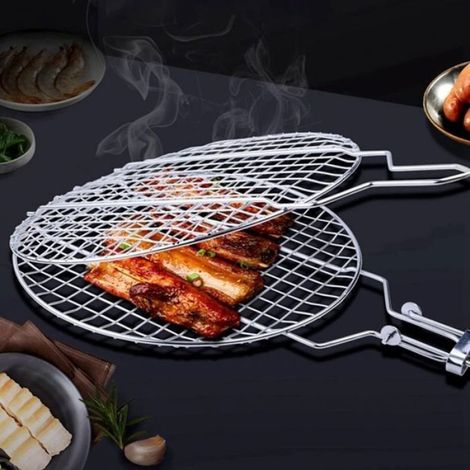 Filet De Grillade Rond - Acier Inoxydable - Pour Barbecue Extérieur - 55 X 28 X 1 8 Cm - 1 Pièce (1/3)