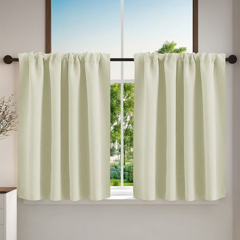 Kurzer Küchenvorhang - Kleiner Fensterdeko-Vorhang, für Schrank/Tür/Küche, Stangendurchzug, B 40 x H 60 cm, 2 Bahnen