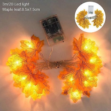 Guirlande lumineuse LED 3M 20 LED en forme de feuilles d'érable artificielles, idéale pour Noël, Thanksgiving, Halloween et la décoration intérieure.